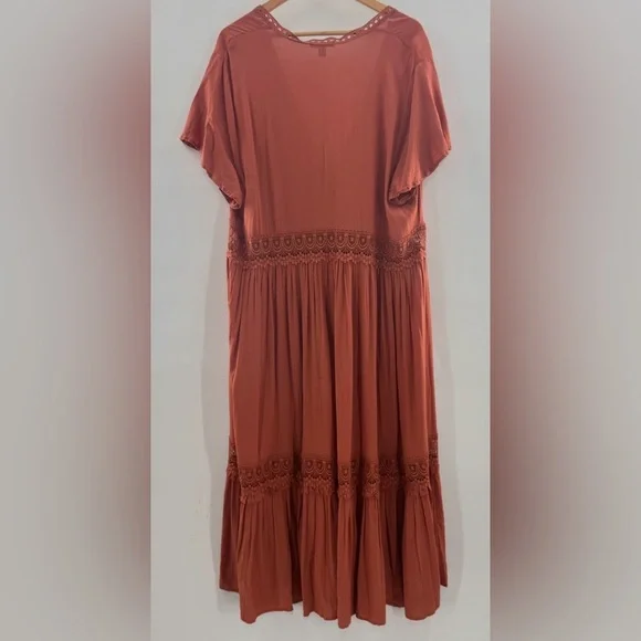 Torrid Duster Length Kimono Tie Front Lace Details in Orange Rust Size 2X - Picture 11 of 15